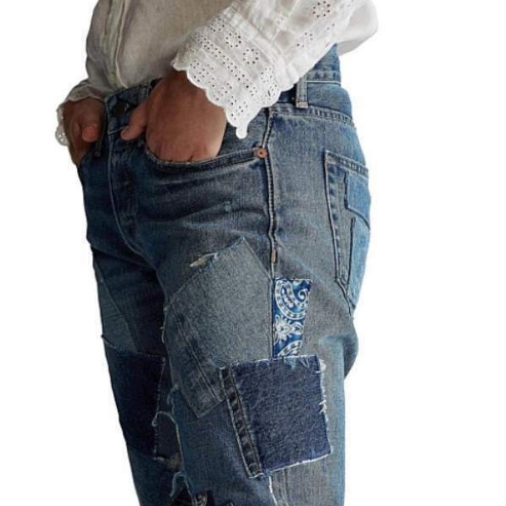 Polo Ralph Lauren Avery Boyfriend heavy Patchwork factory distressed Blue Jeans - Picture 11 of 12